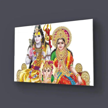 Indian Lord Shiv Family Illustration White Glass Wall Art - DIY - CreoGlass®