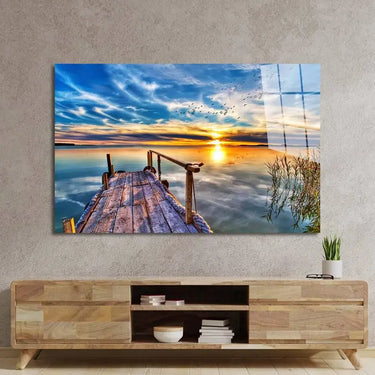 Lake Dock During Sunset Glass Wall Art - DIY - CreoGlass®