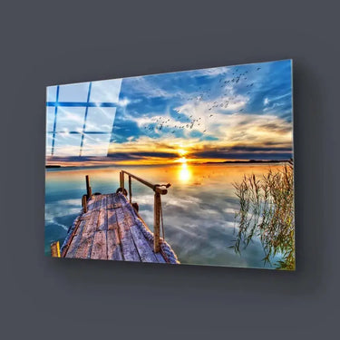 Lake Dock During Sunset Glass Wall Art - DIY - CreoGlass®