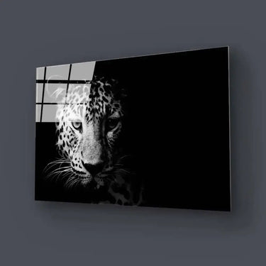 Leopard Head in Spotlight Black and White Glass Wall Art - DIY - CreoGlass®