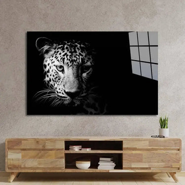 Leopard Head in Spotlight Black and White Glass Wall Art - DIY - CreoGlass®