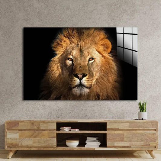 Lion King Isolated On Black Background Glass Wall Art - DIY - CreoGlass®