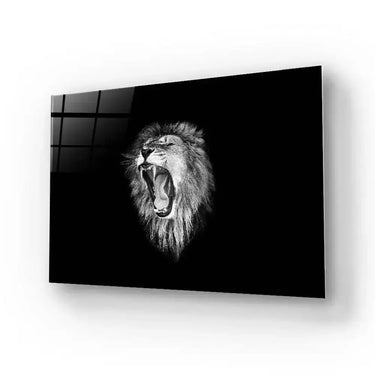 Lion Roaring Black and White 2 Glass Wall Art - DIY - CreoGlass®