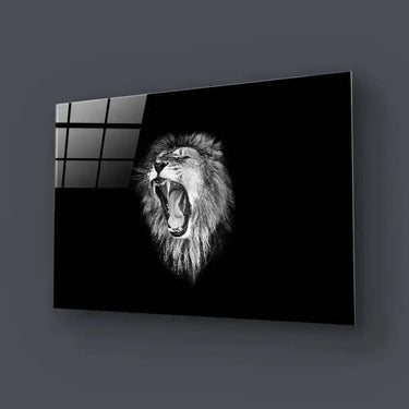 Lion Roaring Black and White 2 Glass Wall Art - DIY - CreoGlass®