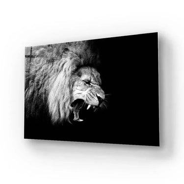 Lion Roaring Black and White Glass Wall Art - DIY - CreoGlass®