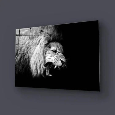 Lion Roaring Black and White Glass Wall Art - DIY - CreoGlass®