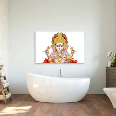 Lord Ganesha White Background Glass Wall Art - DIY - CreoGlass®