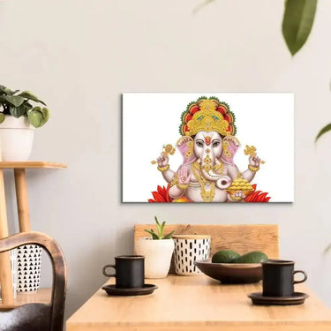 Lord Ganesha White Background Glass Wall Art - DIY - CreoGlass®
