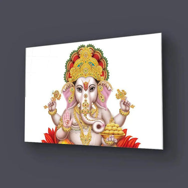 Lord Ganesha White Background Glass Wall Art - DIY - CreoGlass®