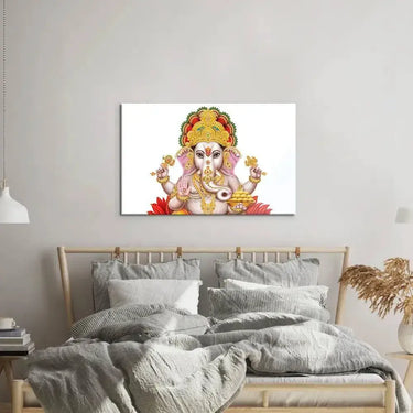 Lord Ganesha White Background Glass Wall Art - DIY - CreoGlass®