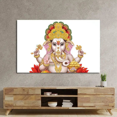 Lord Ganesha White Background Glass Wall Art - DIY - CreoGlass®