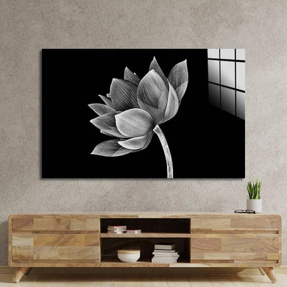 Lotus Black and White Glass Wall Art - DIY - CreoGlass®