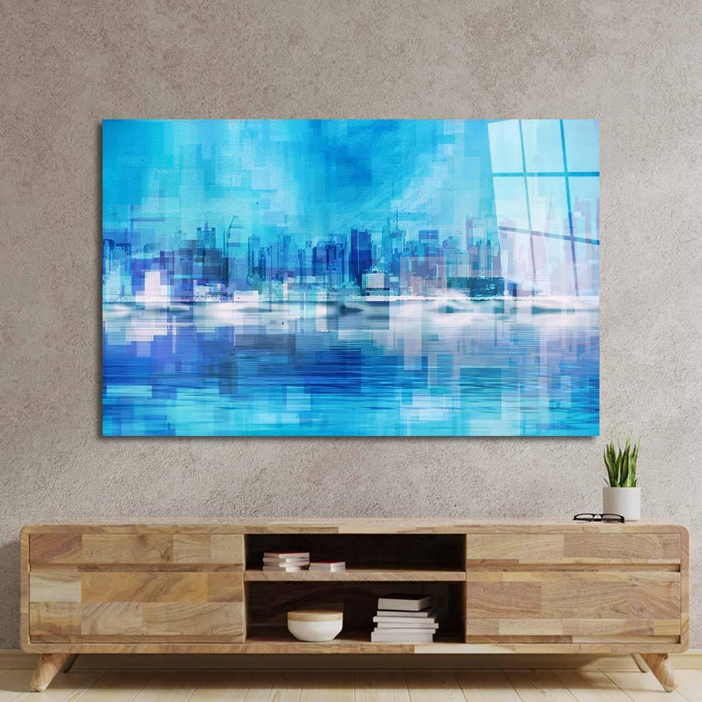 Manhattan, New York in Blue Glass Wall Art - DIY - CreoGlass®