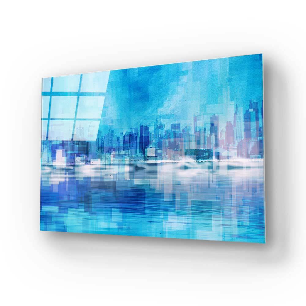 Manhattan, New York in Blue Glass Wall Art - DIY - CreoGlass®