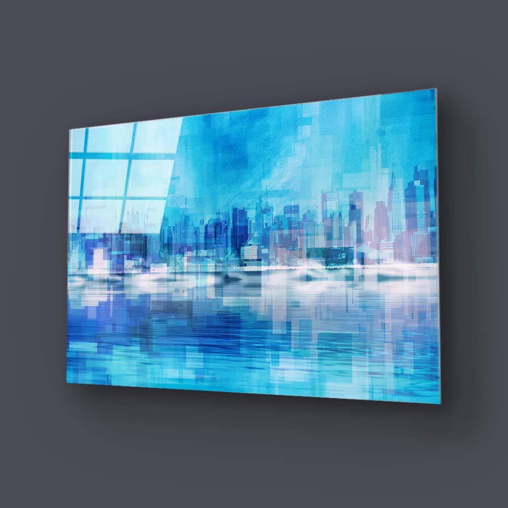 Manhattan, New York in Blue Glass Wall Art - DIY - CreoGlass®