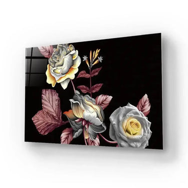 Manual Ornament Watercolour Flowers Roses Texture Glass Wall Art - DIY - CreoGlass®