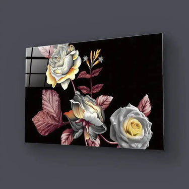 Manual Ornament Watercolour Flowers Roses Texture Glass Wall Art - DIY - CreoGlass®