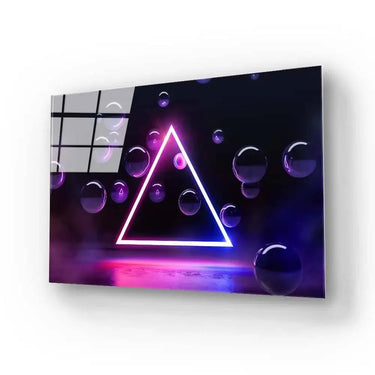 Neon Triangle with Floating Bubbles Glass Wall Art - DIY - CreoGlass®