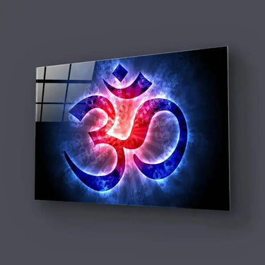 Om Sign Light Blue Red Glass Wall Art - DIY - CreoGlass®