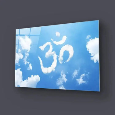 Om Symbol Clouds Shaped On Sky Glass Wall Art - DIY - CreoGlass®