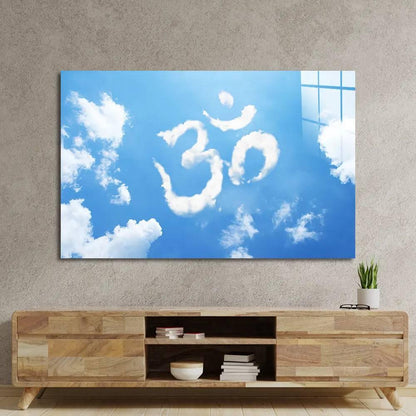 Om Symbol Clouds Shaped On Sky Glass Wall Art - DIY - CreoGlass®
