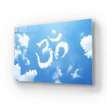 Om Symbol Clouds Shaped On Sky Glass Wall Art - DIY - CreoGlass®