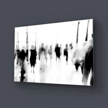 People Walking in Lobby Motion Blurred Glass Wall Art - DIY - CreoGlass®