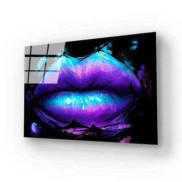 Purple Blue Lips in Black Background Glass Wall Art - DIY - CreoGlass®