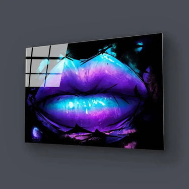 Purple Blue Lips in Black Background Glass Wall Art - DIY - CreoGlass®