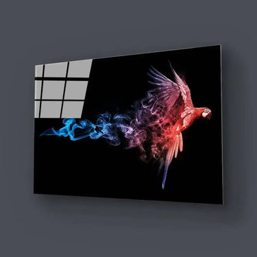 Red and Blue Parrot with Smoke Effect Glass Wall Art - DIY - CreoGlass®