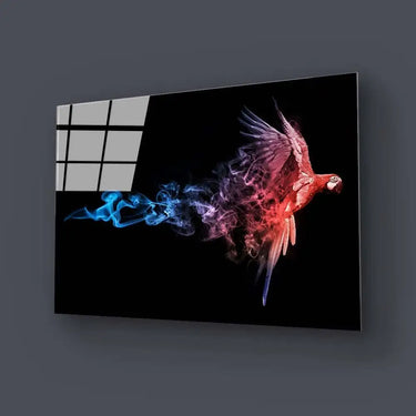 Red and Blue Parrot with Smoke Effect Glass Wall Art - DIY - CreoGlass®