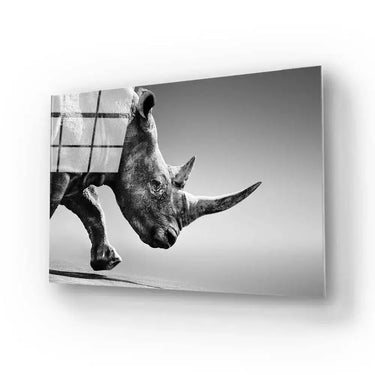 Rhino Black & White Photo Glass Wall Art - DIY - CreoGlass®