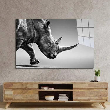 Rhino Black & White Photo Glass Wall Art - DIY - CreoGlass®