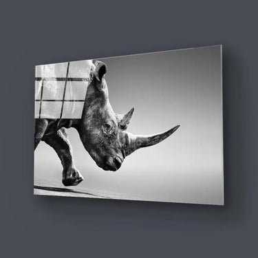 Rhino Black & White Photo Glass Wall Art - DIY - CreoGlass®