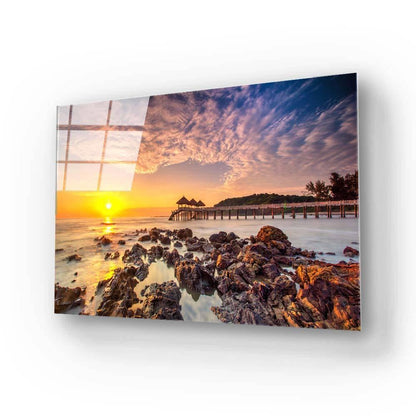 Rocky Beach During Sunset Glass Wall Art - DIY - CreoGlass®