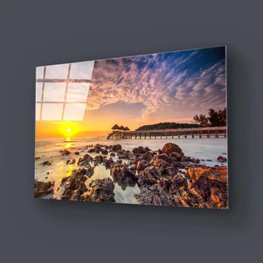 Rocky Beach During Sunset Glass Wall Art - DIY - CreoGlass®