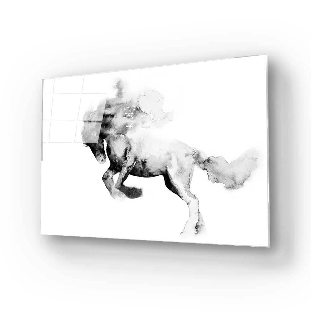 Running Horse in Black Ink Glass Wall Art - DIY - CreoGlass®