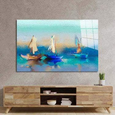 Sailing Boats Textured Painting Glass Wall Art - DIY - CreoGlass®