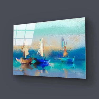 Sailing Boats Textured Painting Glass Wall Art - DIY - CreoGlass®