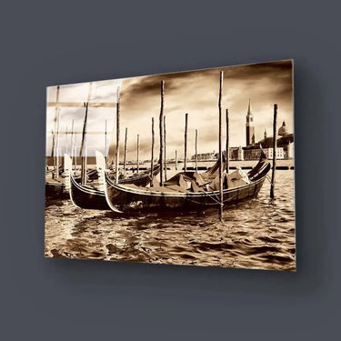 Sepia Venetian Boats Glass Wall Art - DIY - CreoGlass®