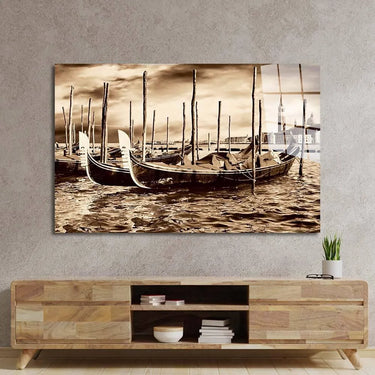 Sepia Venetian Boats Glass Wall Art - DIY - CreoGlass®