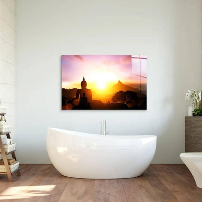 Silhouette of Buddha on Sunset Glass Wall Art - DIY - CreoGlass®