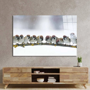 Sparrows Sitting on a Branch Glass Wall Art - DIY - CreoGlass®