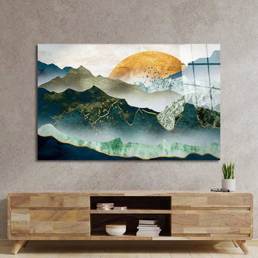 Stylised Sunset Cut-out Illustration Glass Wall Art - DIY - CreoGlass®