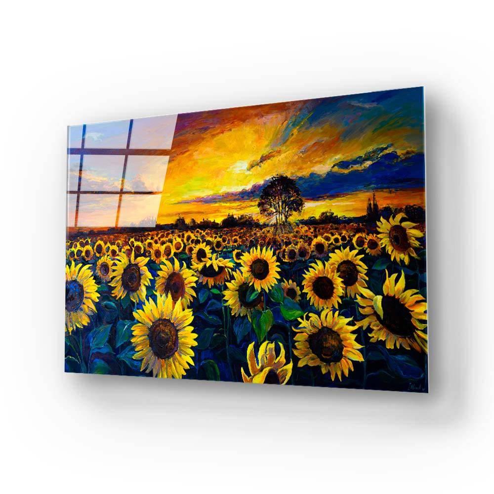 Sunset Sunflower Field Glass Wall Art - DIY - CreoGlass®