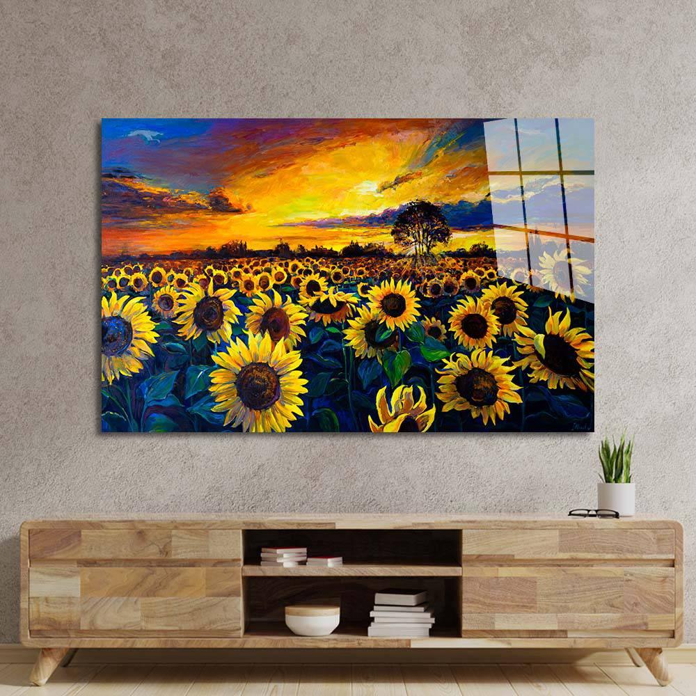 Sunset Sunflower Field Glass Wall Art - DIY - CreoGlass®