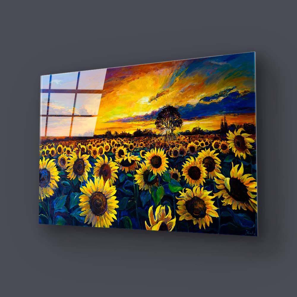 Sunset Sunflower Field Glass Wall Art - DIY - CreoGlass®