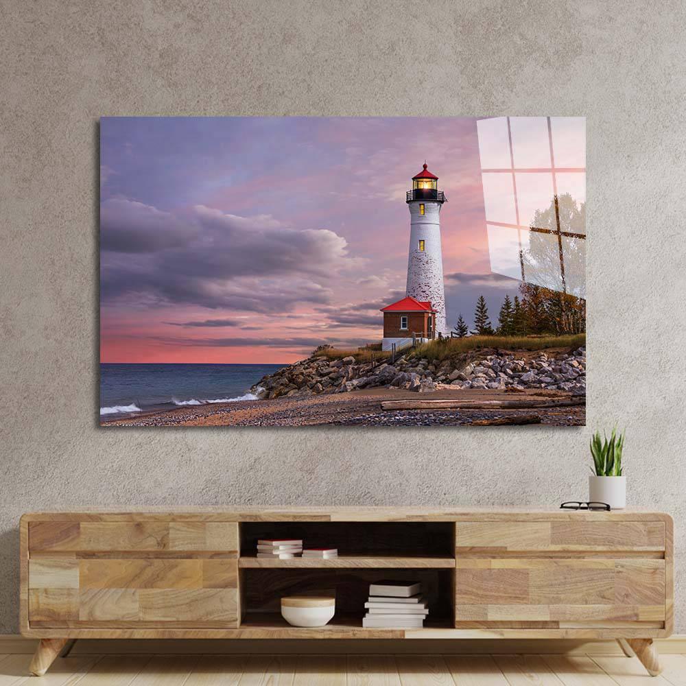 The Crisp Point Lighthouse During Sunset Glass Wall Art - DIY - CreoGlass®