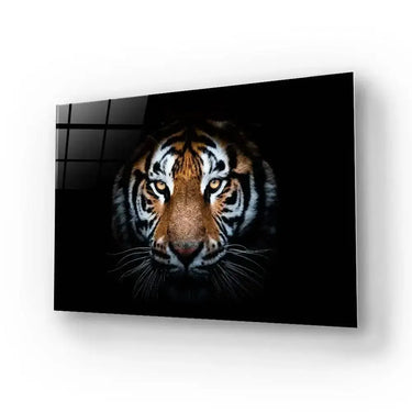 Tiger Portrait On Black Background Glass Wall Art - DIY - CreoGlass®