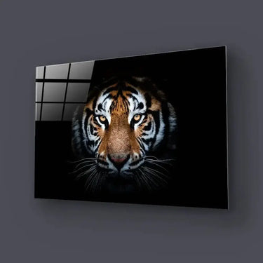 Tiger Portrait On Black Background Glass Wall Art - DIY - CreoGlass®